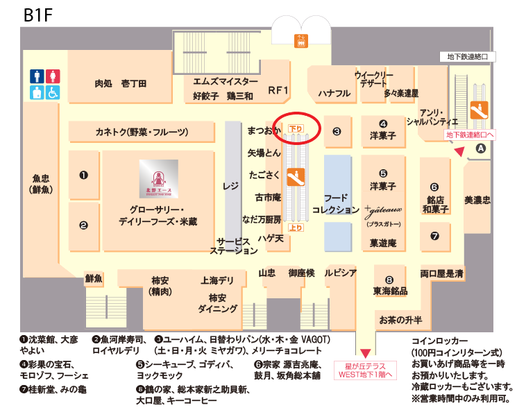 下りエスカレーター前